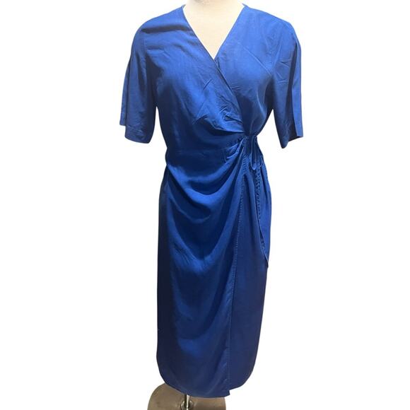 & OTHER STORIES Midi Wrap Dress Blue Size 10 - Picture 5 of 10